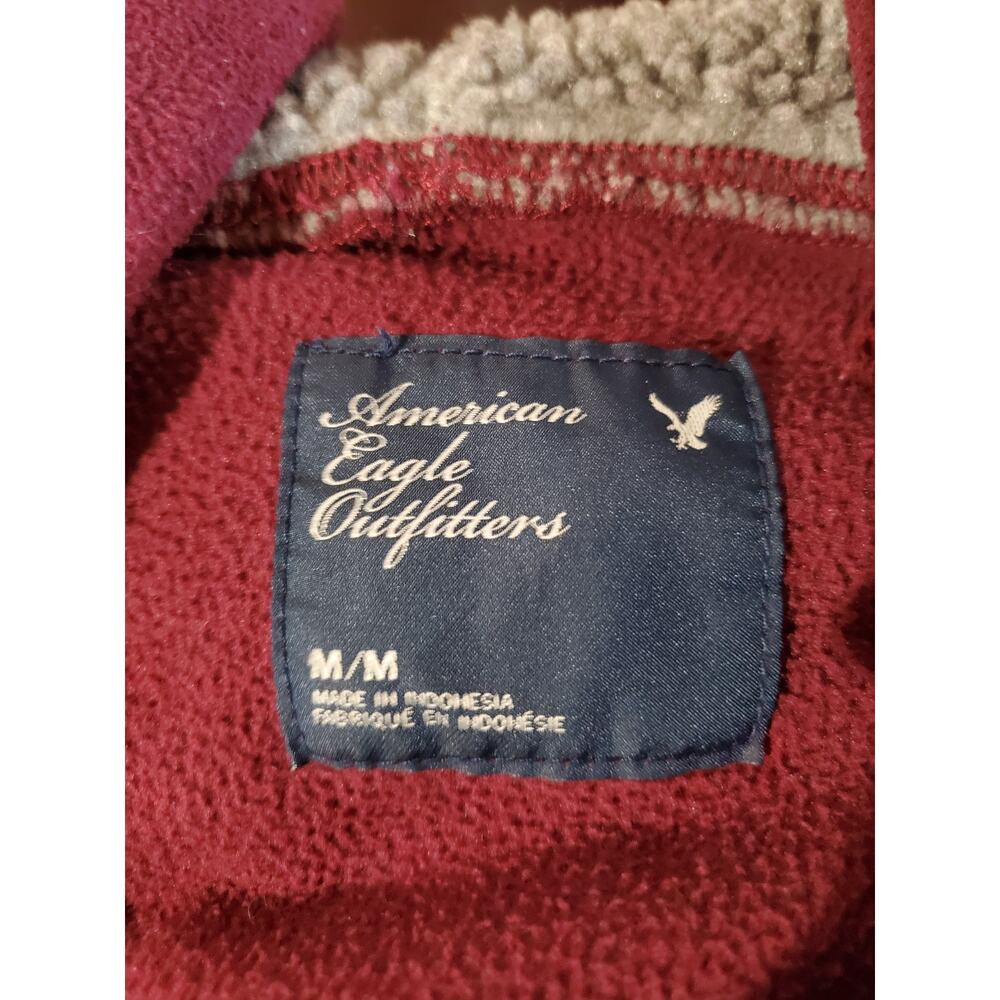 Vtg Y2K American Eagle Zip Fleece Hoodie Size M Maroon Red Preppy Cozy Pockets - Picture 9 of 12